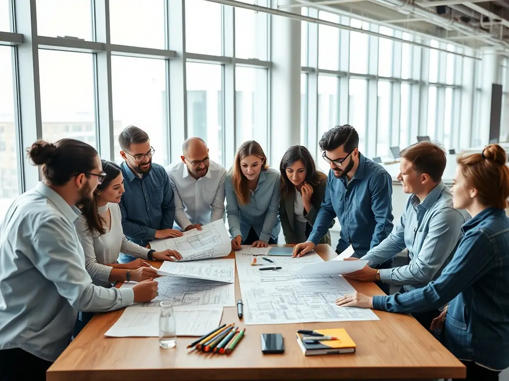 A professional team of Kavod Automation engineers collaborating on a project, showcasing their expertise and dedication to delivering innovative and customized solutions for clients.