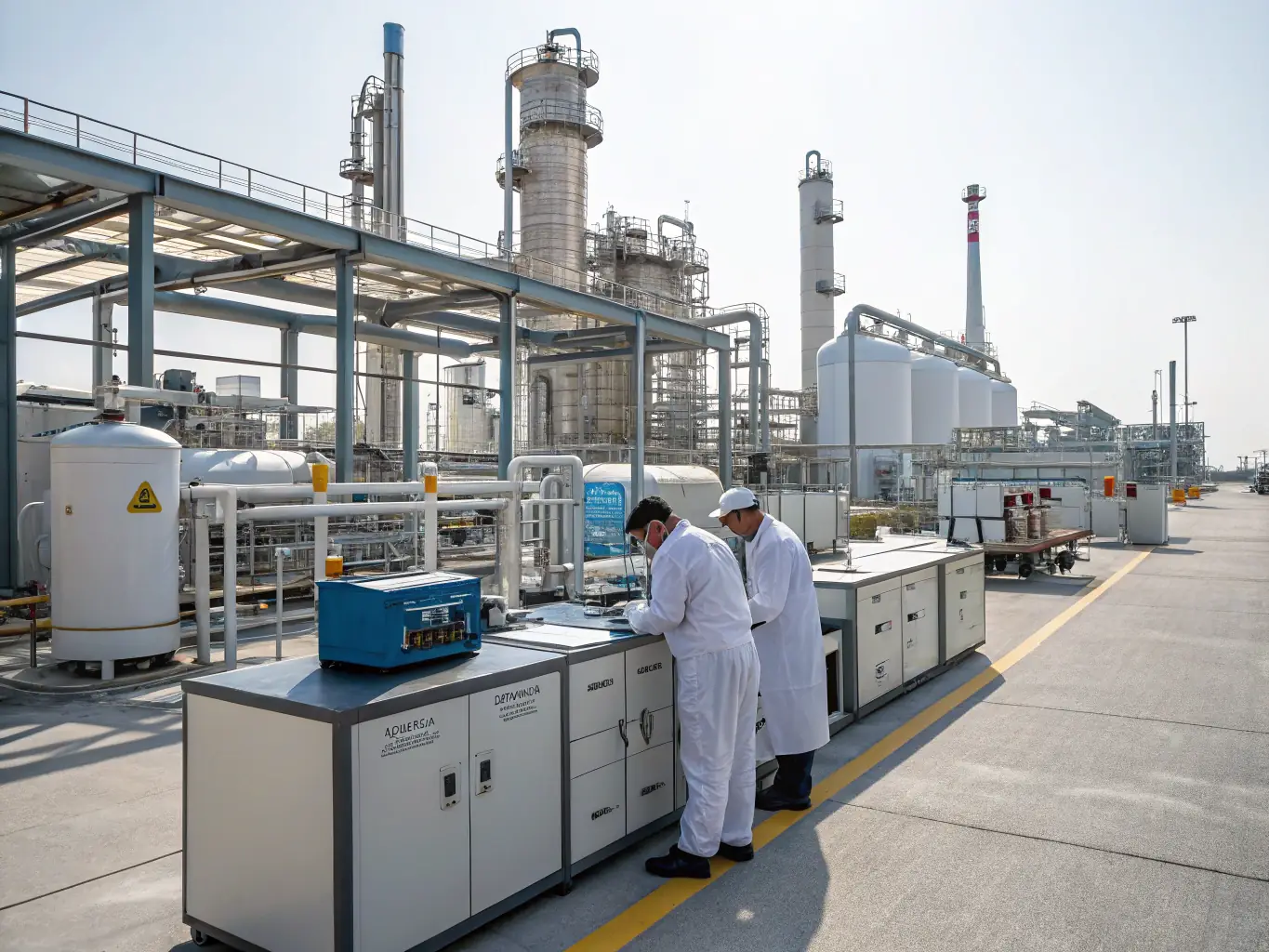 A state-of-the-art chemical plant with automated reactors and control systems, highlighting Kavod Automation's capabilities in chemical industries.